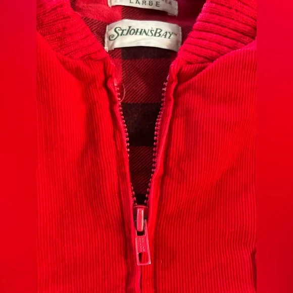 St Johns Bay Mens Red Corduroy Vest Flannel Lined Large Vintage Full Zip Gilet - Picture 4 of 4